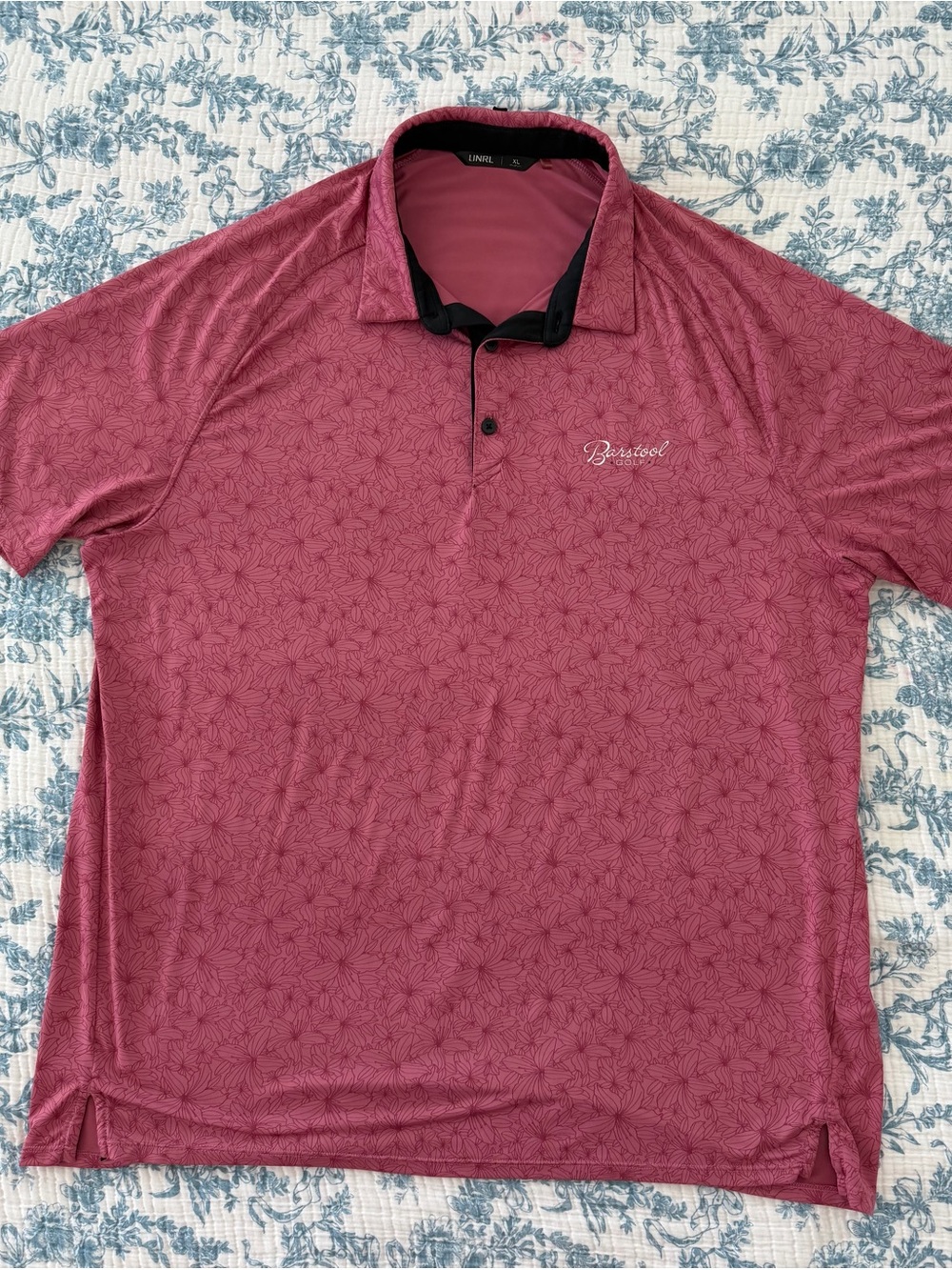 Men's Rose Polo with Contrast Black Collar